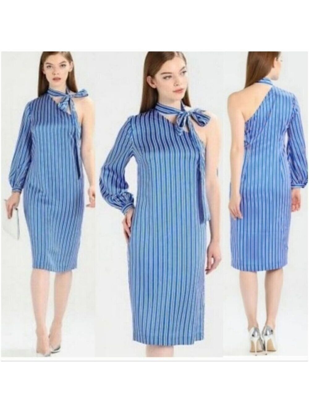 NWT BANANA REPUBLIC | One Shoulder Bow Detail Stripe Dress Blue White Sz 6